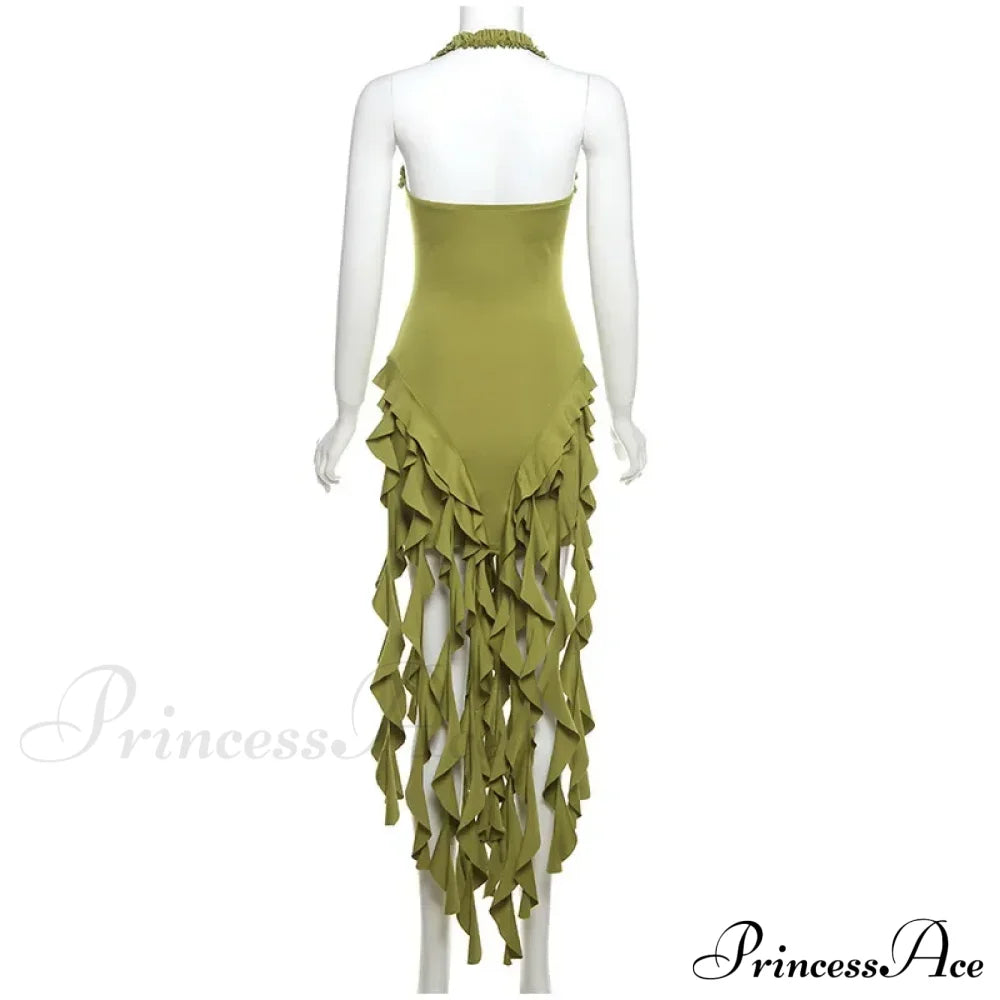 Halter Fringe Stylish Midi Dress