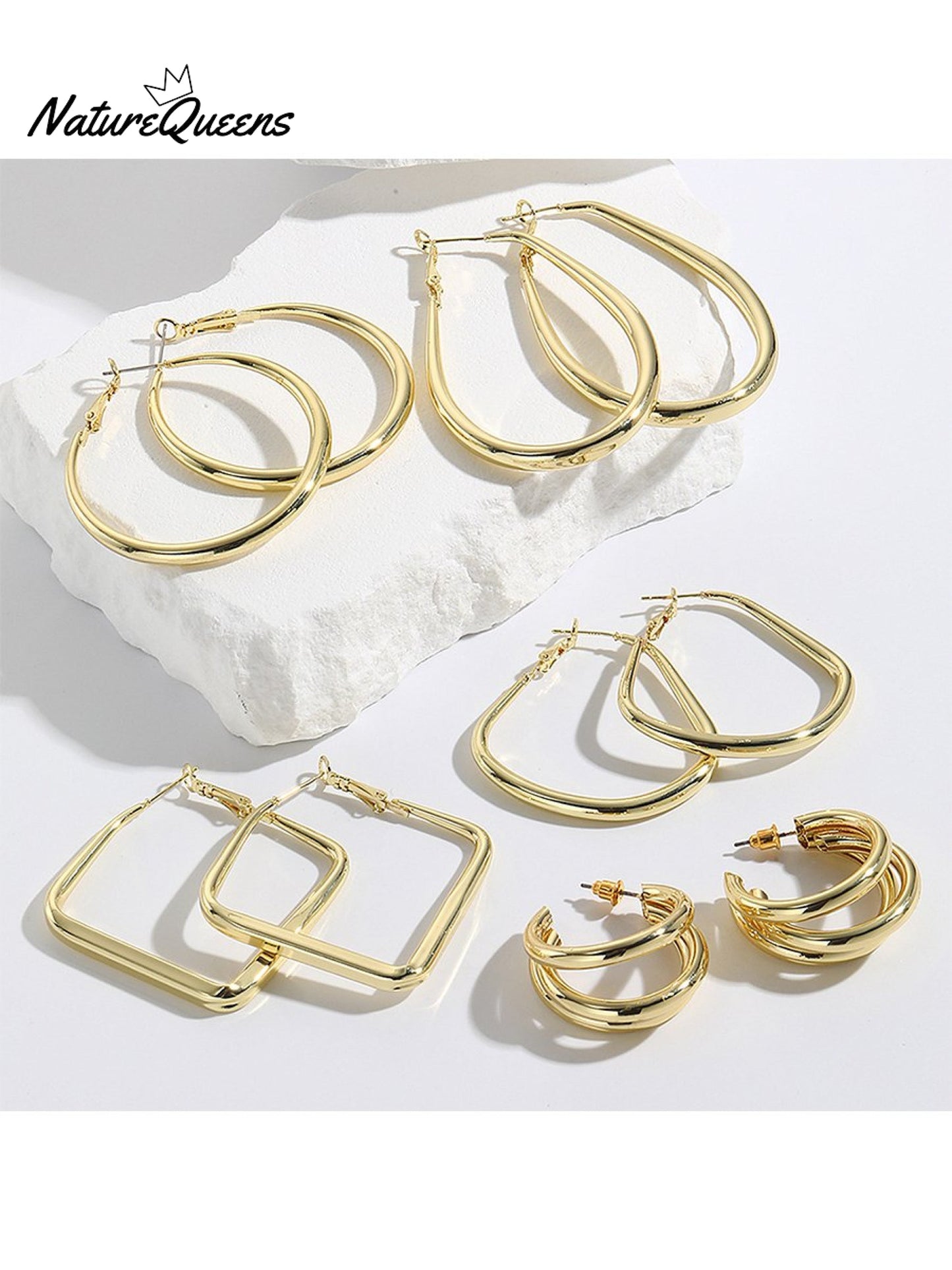 Geometric Metal Shape Plain Hoop Earrings