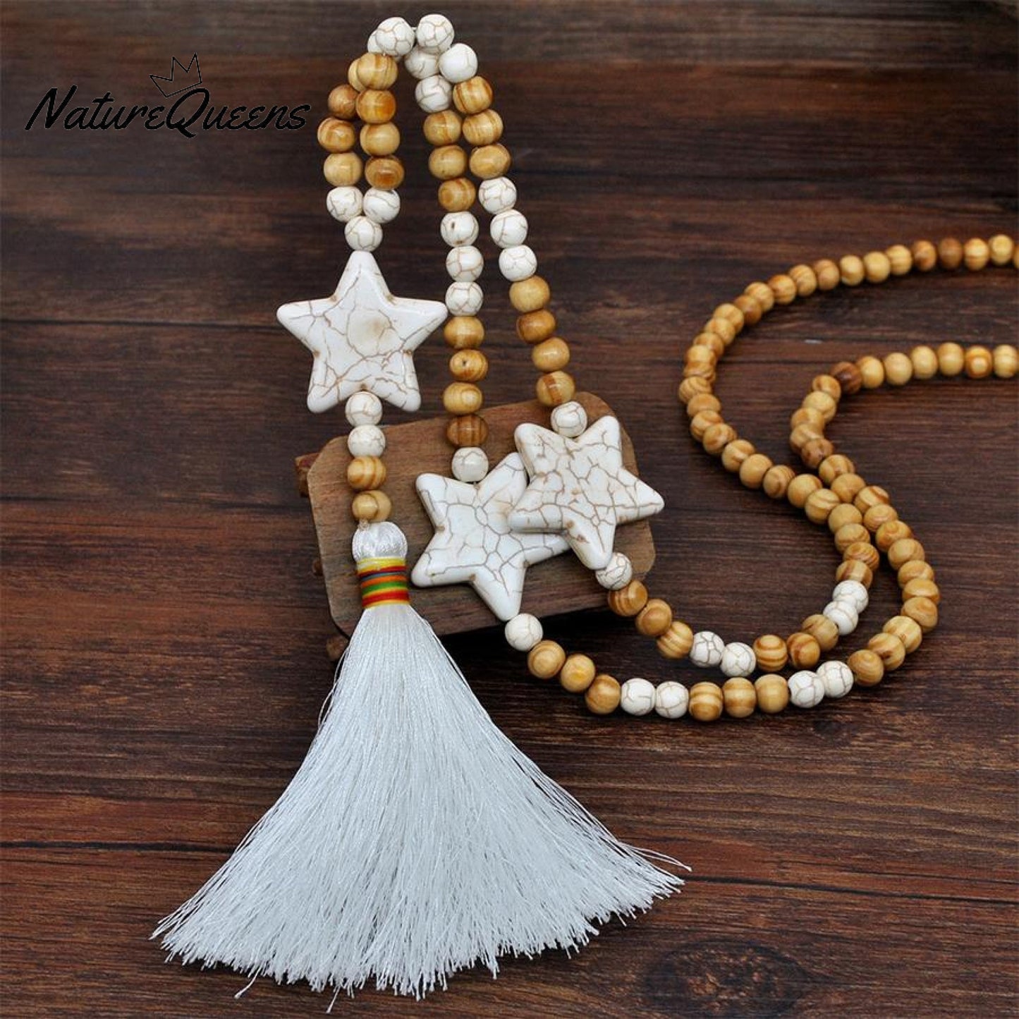 Retro Star Beaded Tassel Pendant Necklace