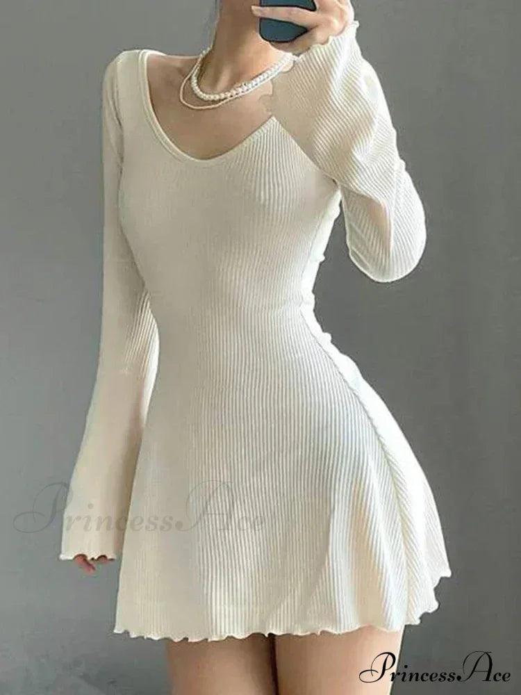 Knitting V Neck Hem Mini Dress
