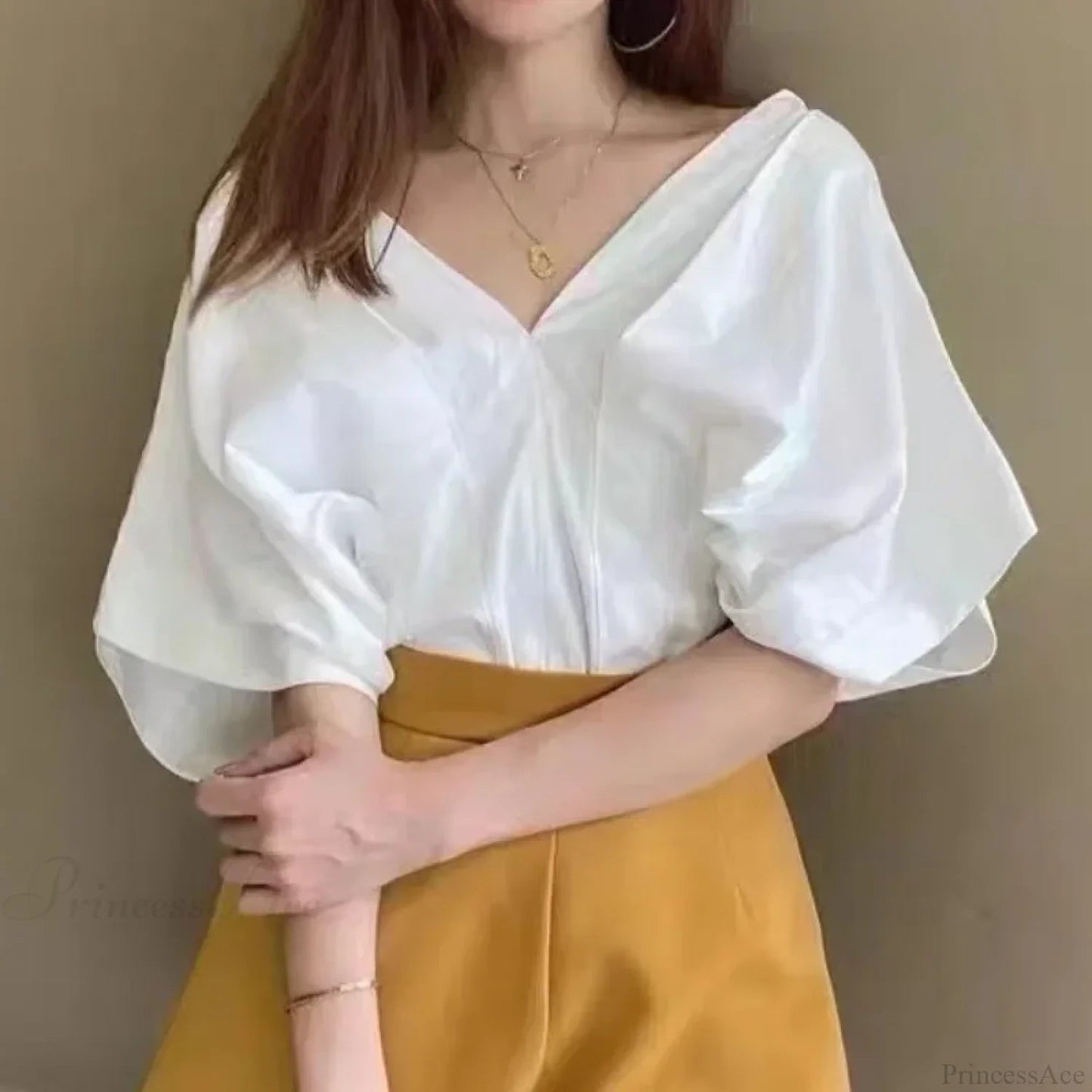 Korean Ruffle Design V-neck Short Sleeve Blouse