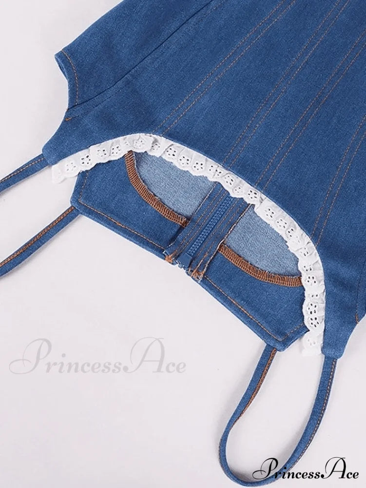 Lace Paneled Dalmatian Print Strap Mini Dress
