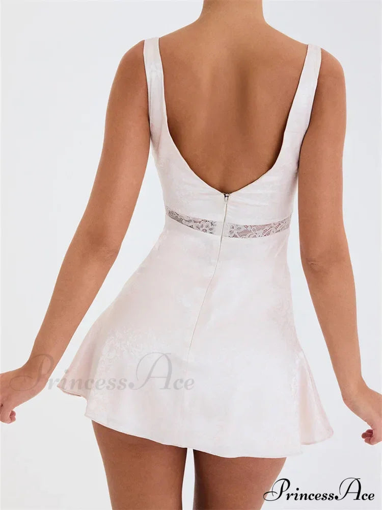 Lace Patchwork See Through a - Line Mini Dress