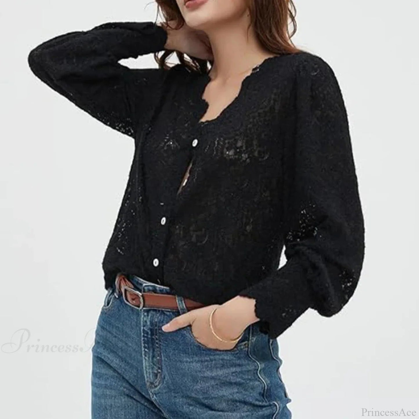 Lace V-neck Long Sleeve Blouse