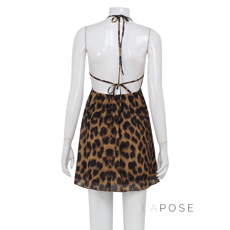 Lucy Halter Leopard Mini Dress