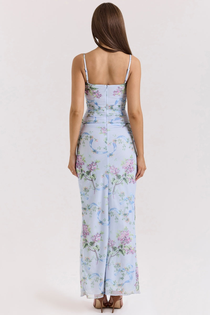 Blue Slit Midi Dress