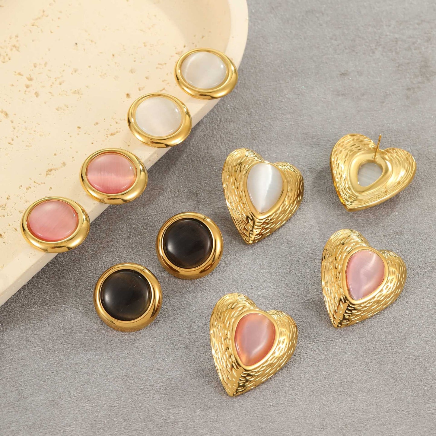 Abree Dainty Heart Studs & Rings