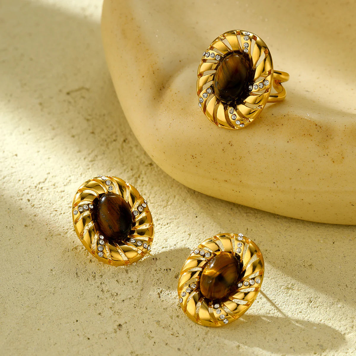 Keri Oval Tiger Eye Jewelry Set