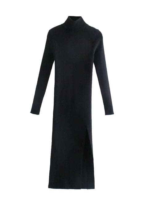 Dressbetty - Long Sleeves High-neck Elastic Midi Dress