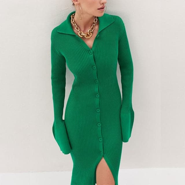 Dressbetty - Knitted V Neck Dress Sweater