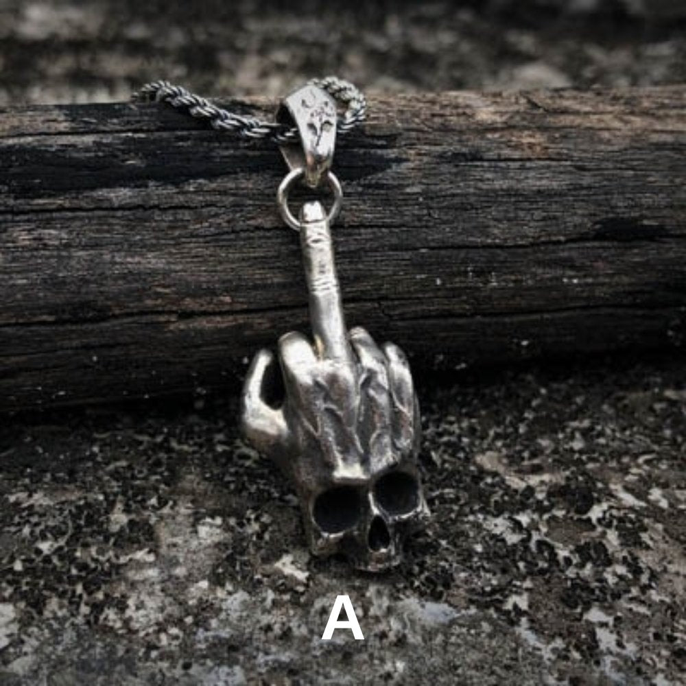 Rockstar Hand Signs Skull Pendant