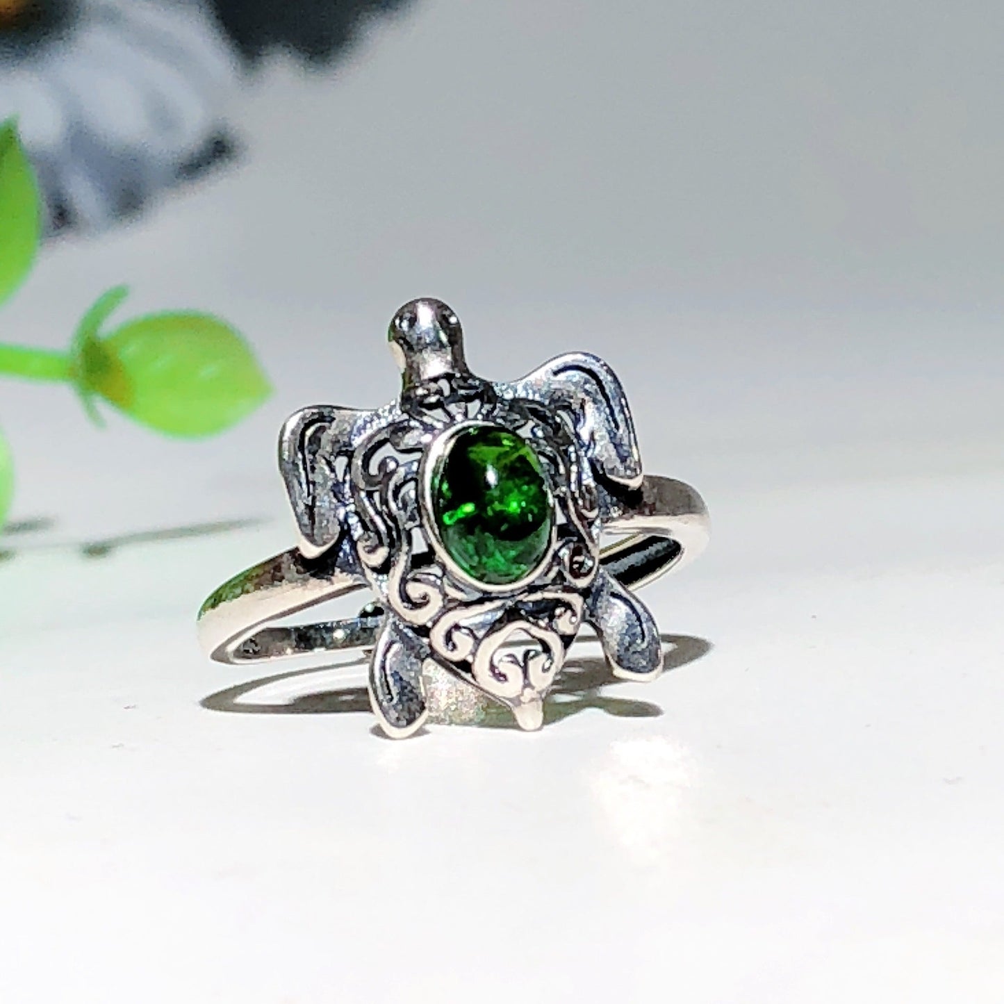 Sterling Silver Turtle Ring With Healing Crystal Stones