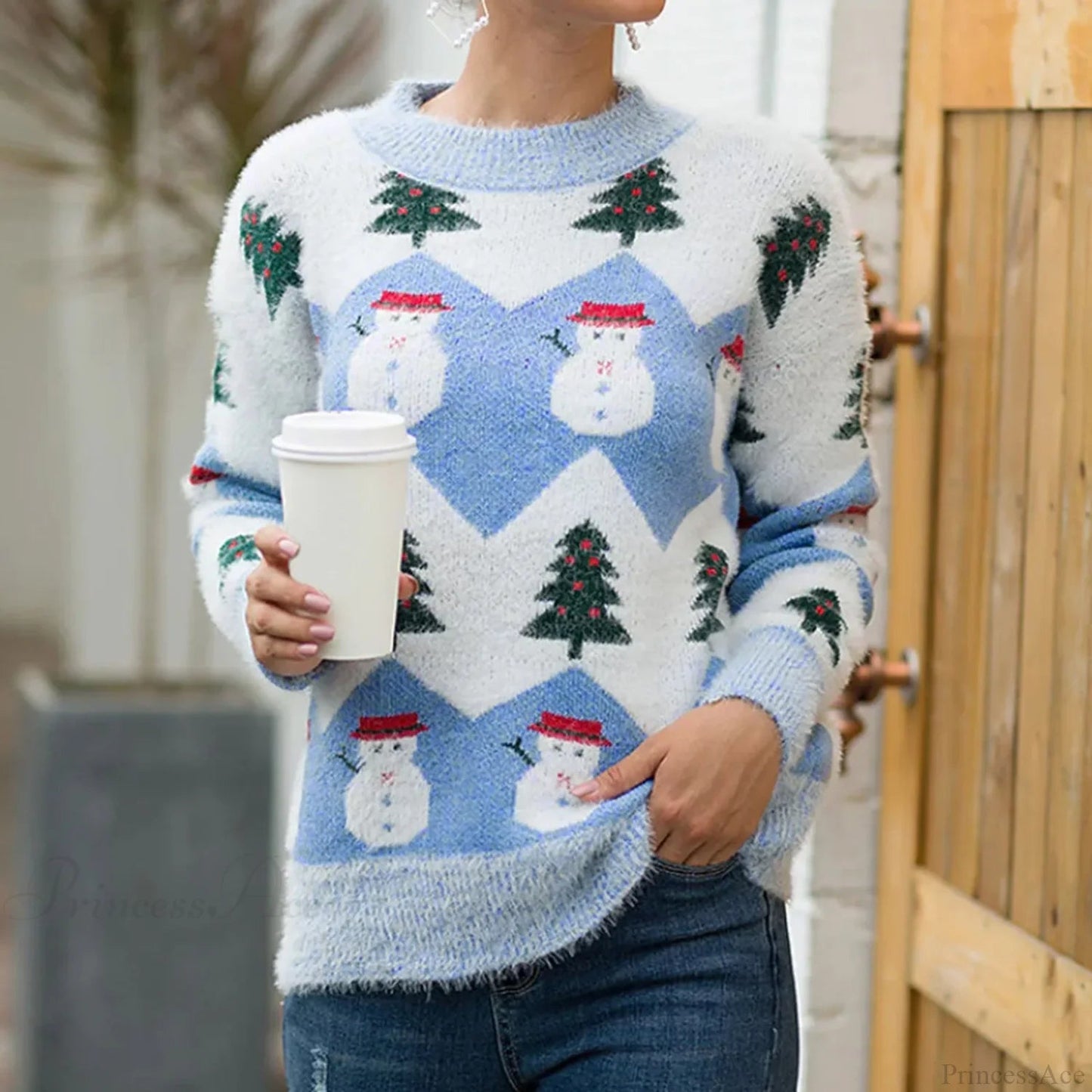 Ugly Christmas Snowman Cartoon Knit Long Sleeve Female Tree Christmas Sweater