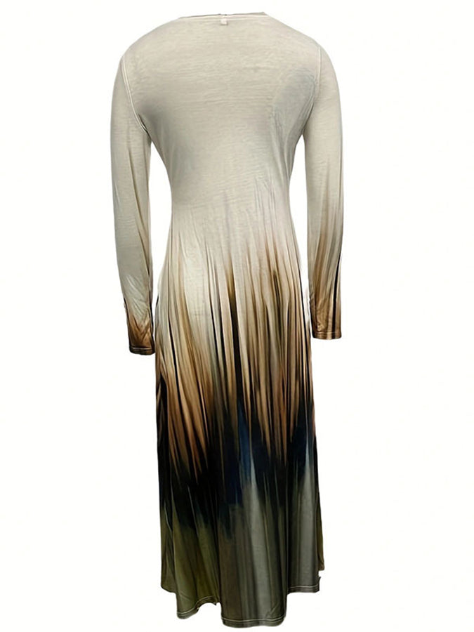 Long Sleeves Printed Swing Maxi Dress