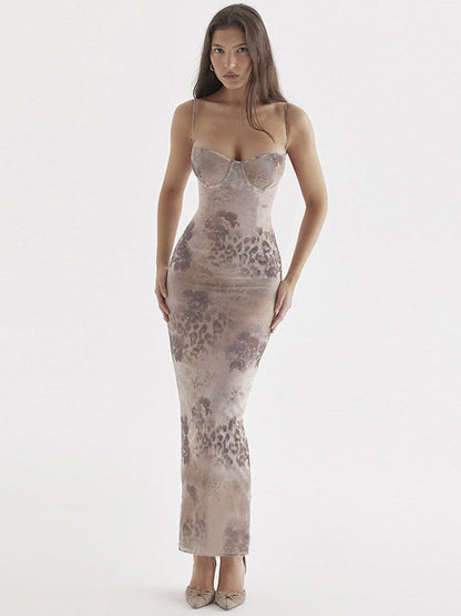 Print Sweetheart Neck Maxi Dress
