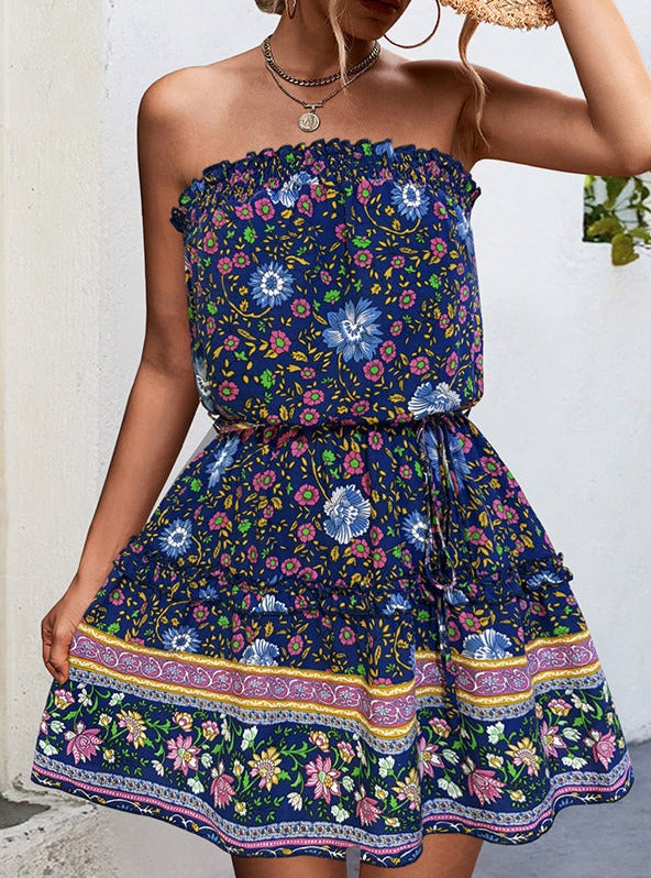 Print Bandeau Mini Dress