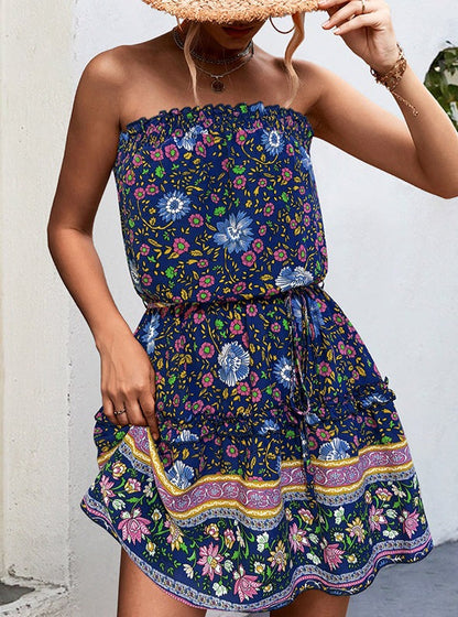 Print Bandeau Mini Dress