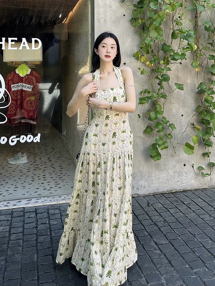 -inspired Halter Neck Maxi Dress