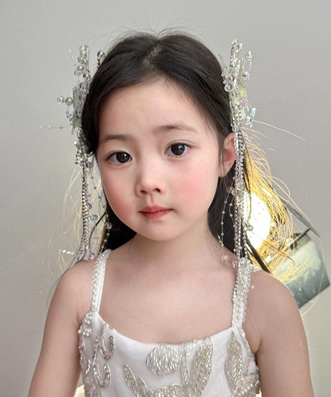 Boutique White Acrylic Alloy Crystal Butterfly Tassel Hairpin