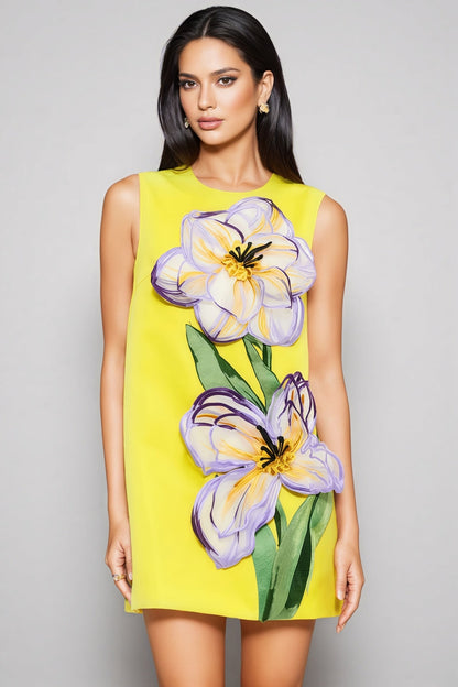 Garrisf Yellow 3d Mini Dress