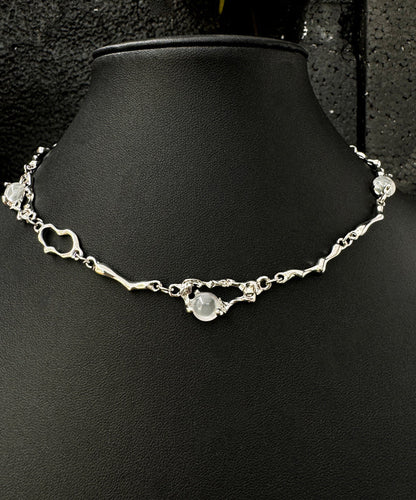 Boutique Silk Stainless Steel Cat Eye Stone Asymmetrical Pendant Necklace