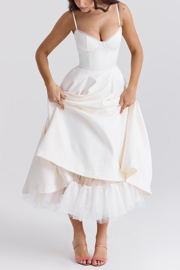 Suspender V-neck Sleeveless Tutu Maxi Dress