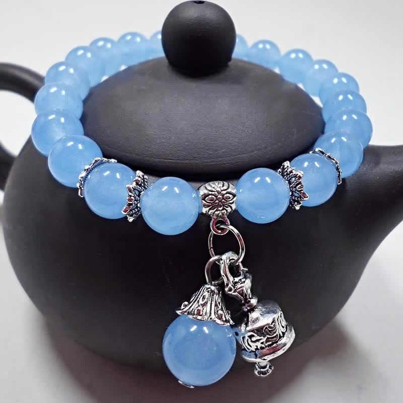 Buddha Stones Crystal Chalcedony Stone Energy Beaded Bell Charm Bracelet