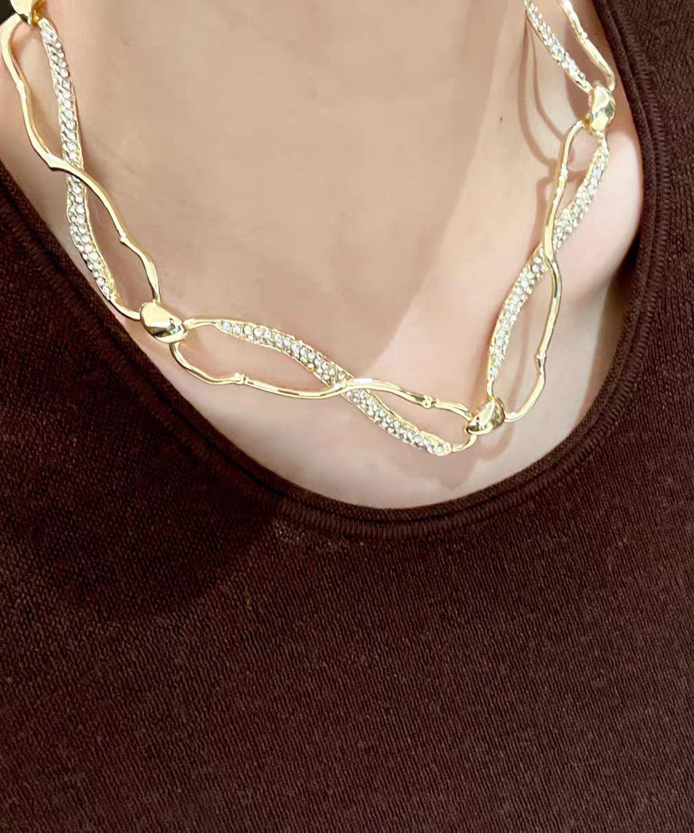 Original Design Gold Copper Zircon Asymmetrical Intertwined Necklace