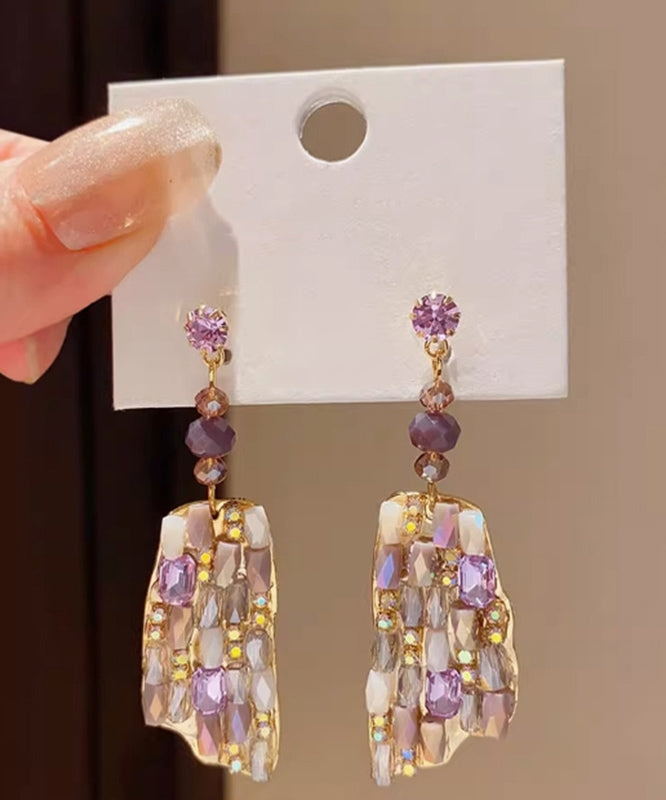 Purple Copper Alloy Crystal Drop Earrings