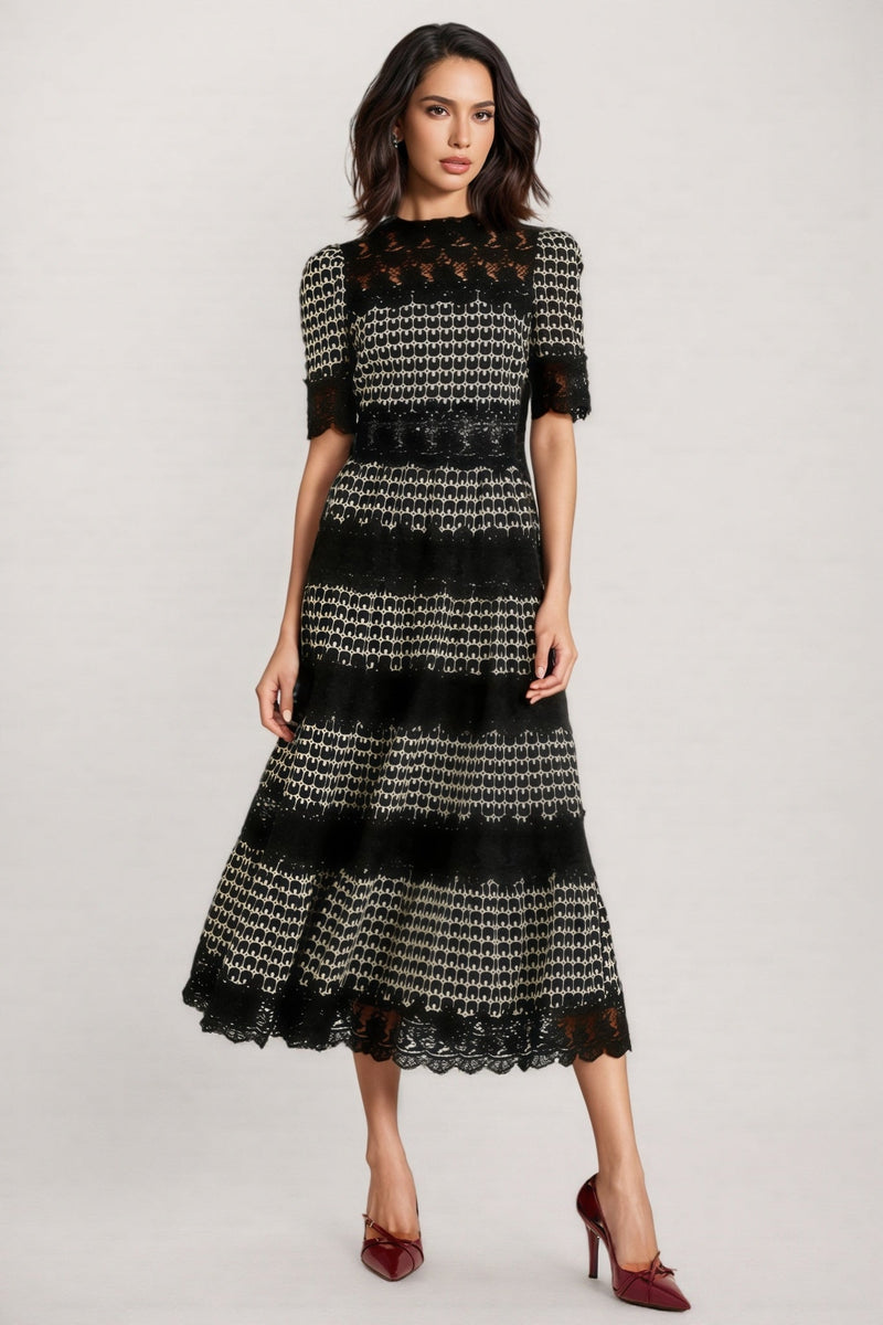 Cleo Lace Embroidery Short Sleeve Midi Dress