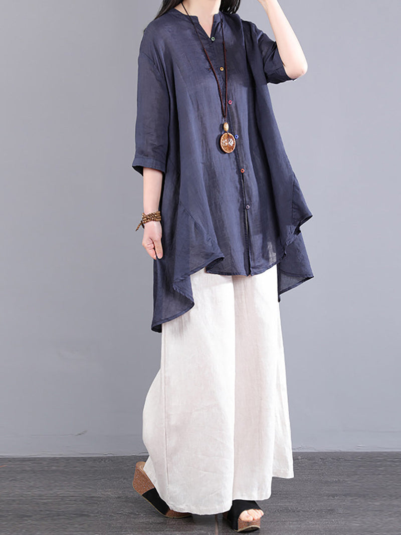 Artsy Button-up 100%ramie Blouse Pa1040