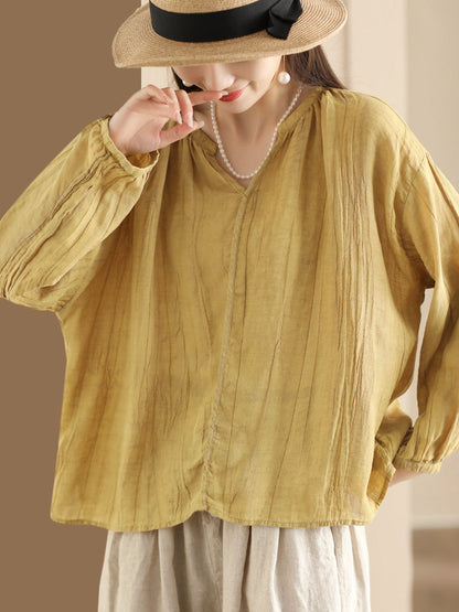 Spring Ramie V-neck Blouse Co1013
