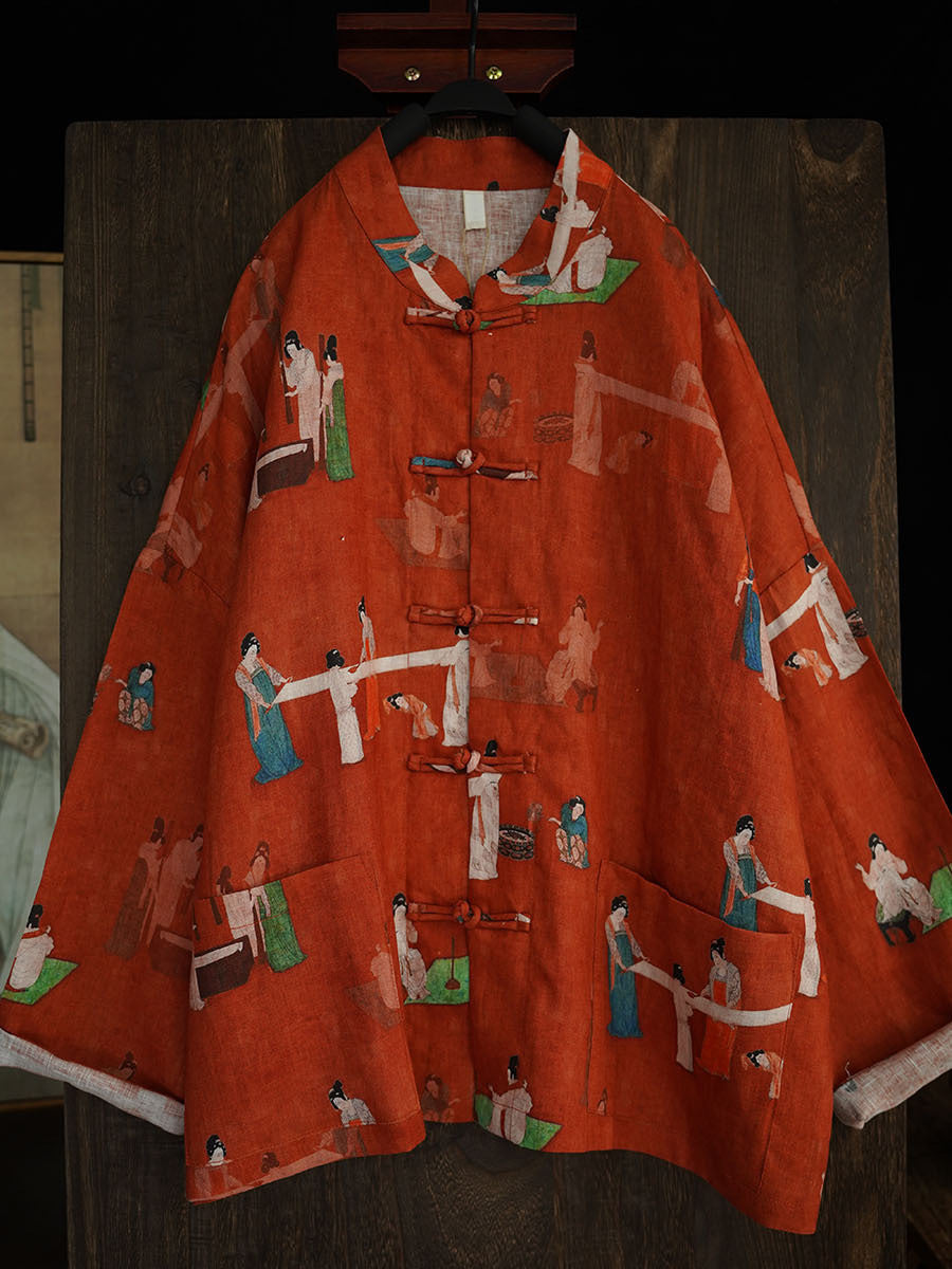Summer Character Button Linen Blouse As1039