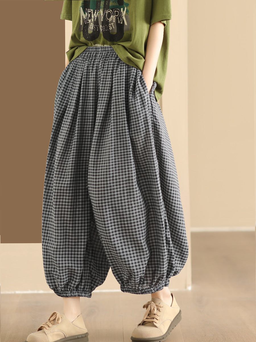 Summer Plaid Cotton Harem Pants Zz1046
