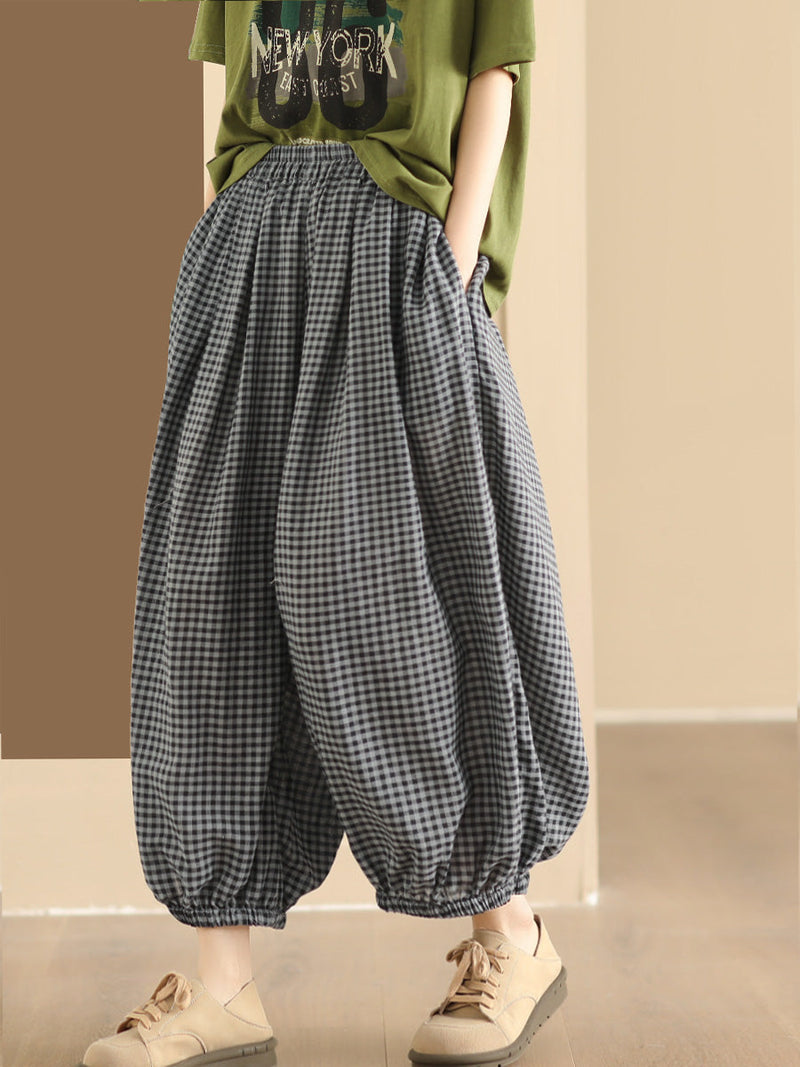 Summer Plaid Cotton Harem Pants Zz1046