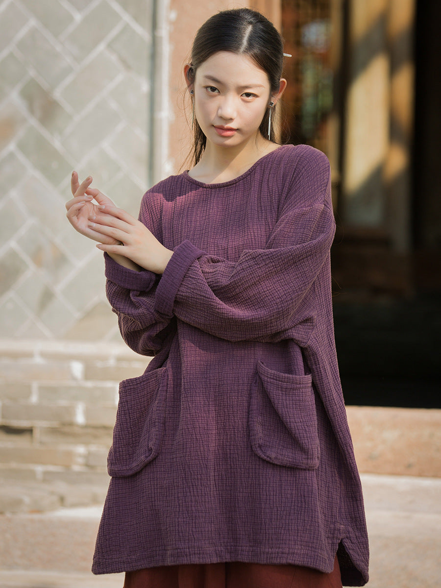 Autumn O-neck Cotton Blouse Av1021