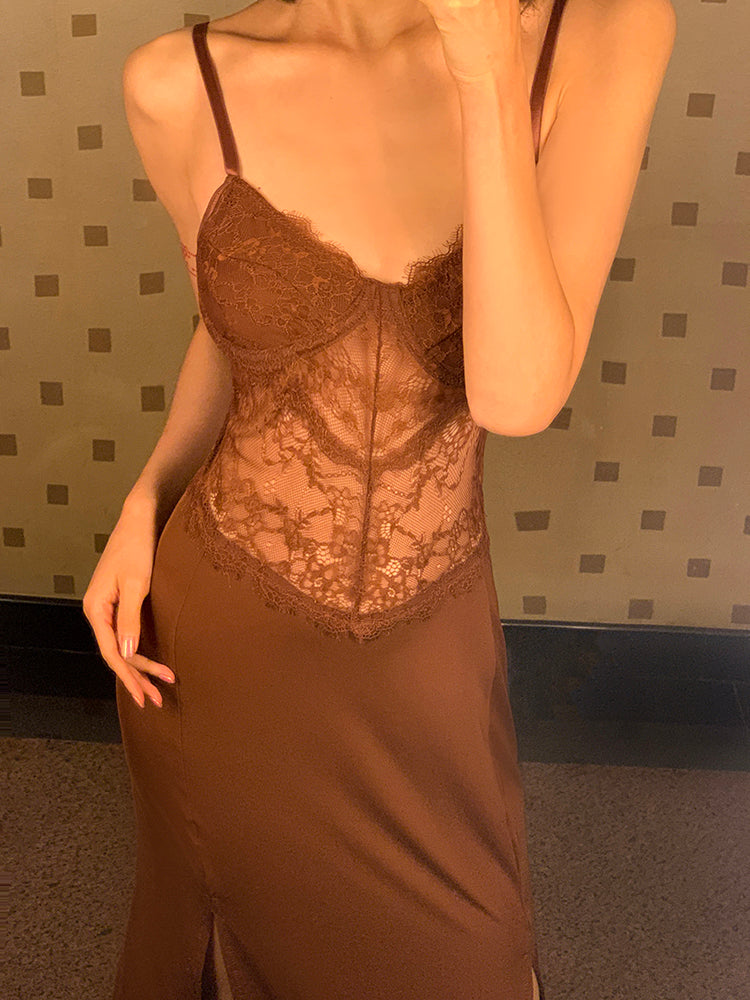 Brown Lace Maxi Dress