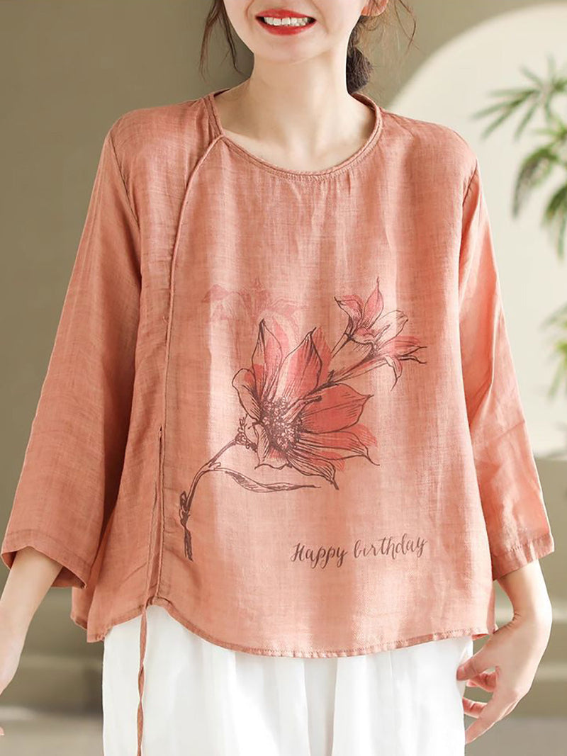 Spring Flower Strap Ramie Blouse Pa1032