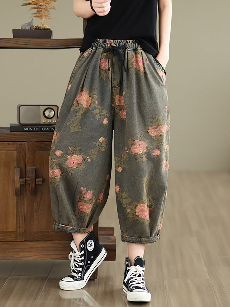 Summer Flower Denim Harem Pants Ll034