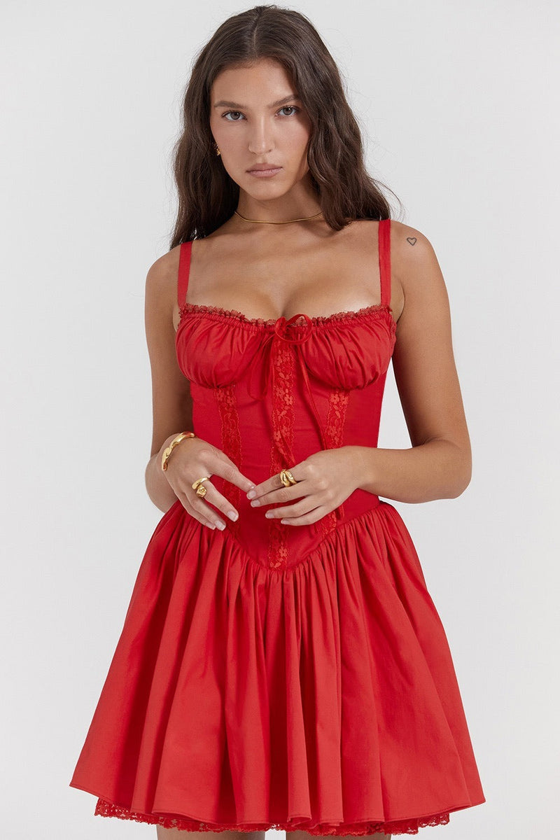 Lace Panel Spaghetti Strap Waist-cinched Mini Dress