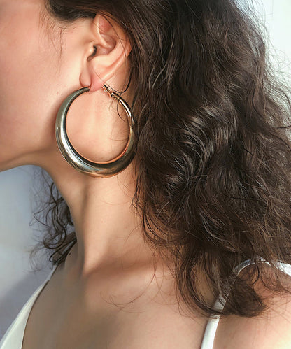 Gold Metal Round Hoop Earrings