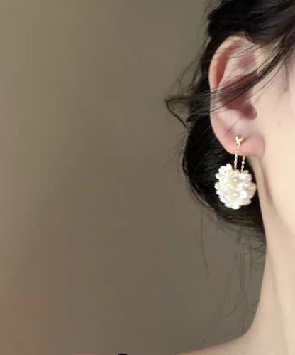Simple Gold Alloy Pearl Tassel Drop Earrings