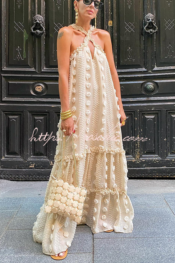 Sweet by the Sea Flower Decor Halter Maxi Dress