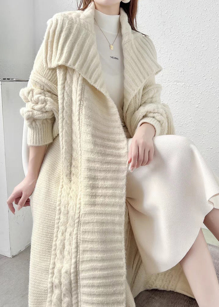 Loose Pink Pockets Hollow Out Wool Loose Cardigan Winter Qc010