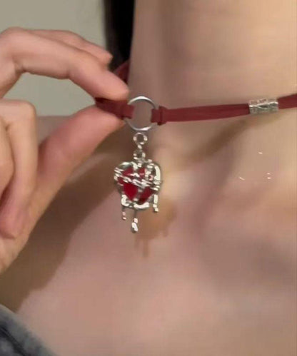 Red Stainless Steel Silk Velour Love Pendant Necklace