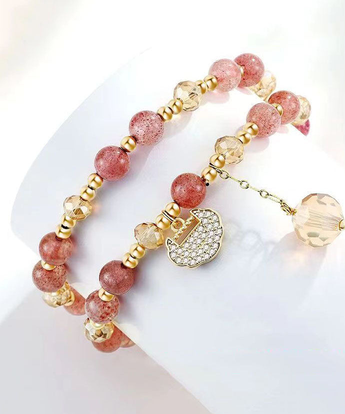 Aqua Red Copper Overgild Pearl Crystal Charm Bracelet