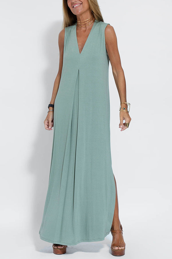 Is Eternal Knit Color Sleeveless Slit Maxi Dress