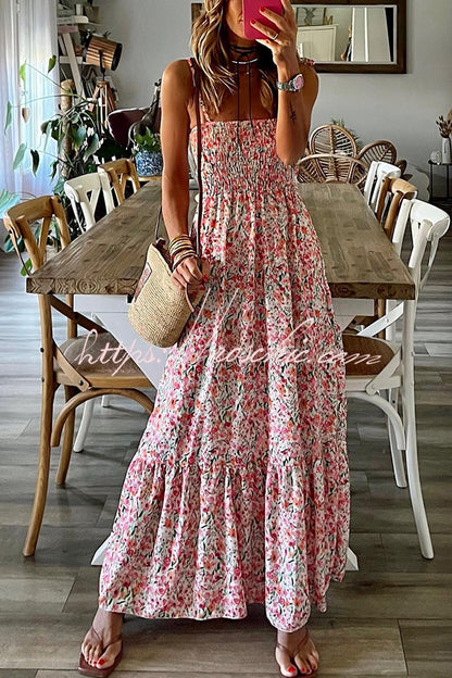Ready to Vacation Print Smocked Waist Maxi Dress