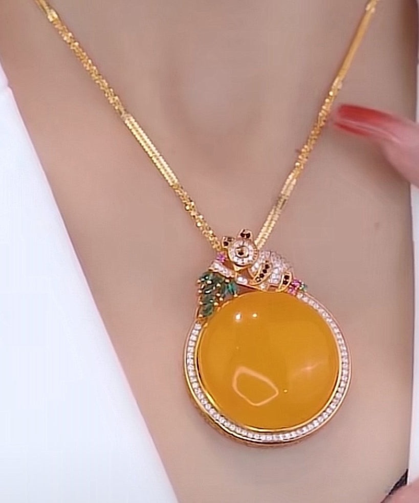 Yellow Sterling Silver Overgild Zircon Beeswax Koala Pendant Necklace