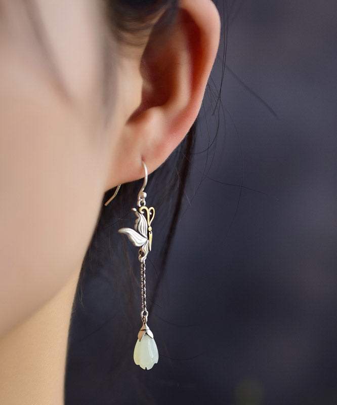 Silk Sterling Silver Butterfly Pearl Drop Earrings